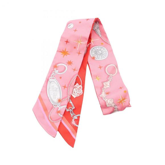Hermes Hermès C'EST LA FETE Twilly Silk Scarf for Women in Multicolor, Pink a... - Picture 1 of 3